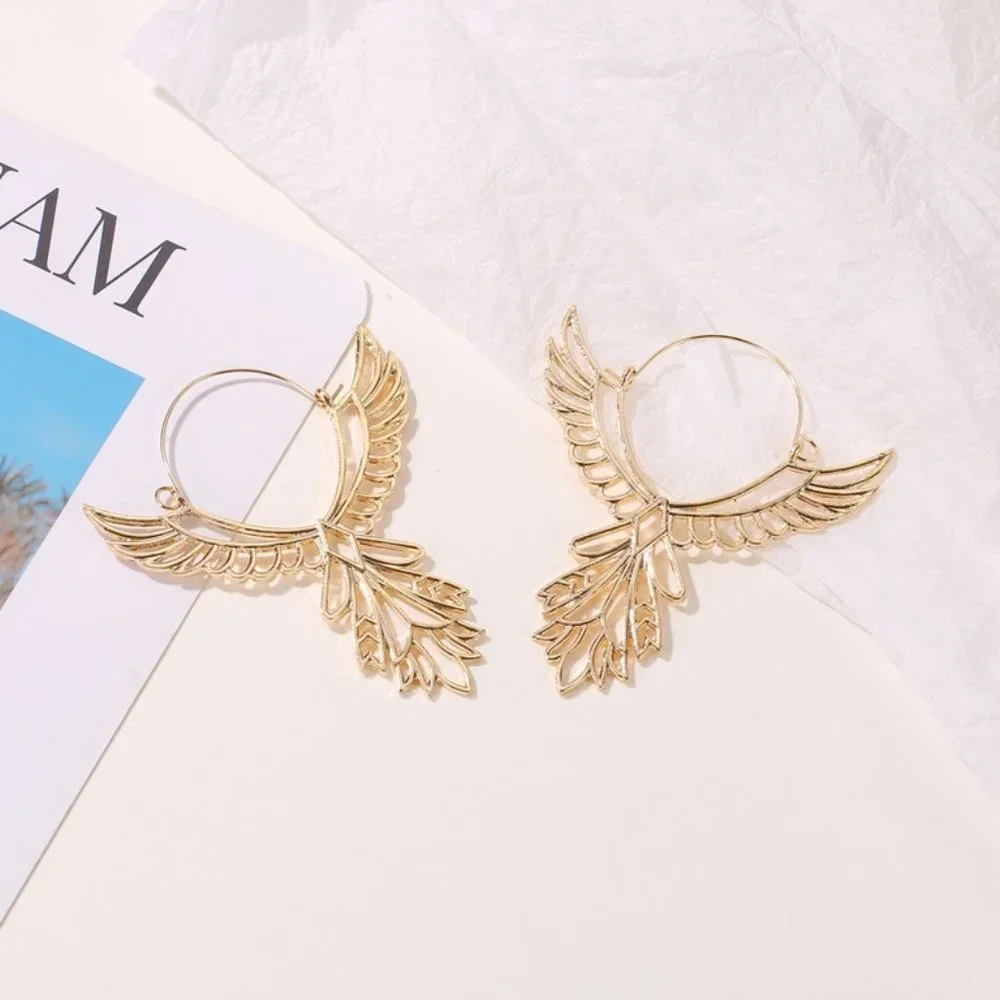 Gold Bohemian Eagle Wings Angel Wings Southwestern Earrings NEW - Picture 2 of 5